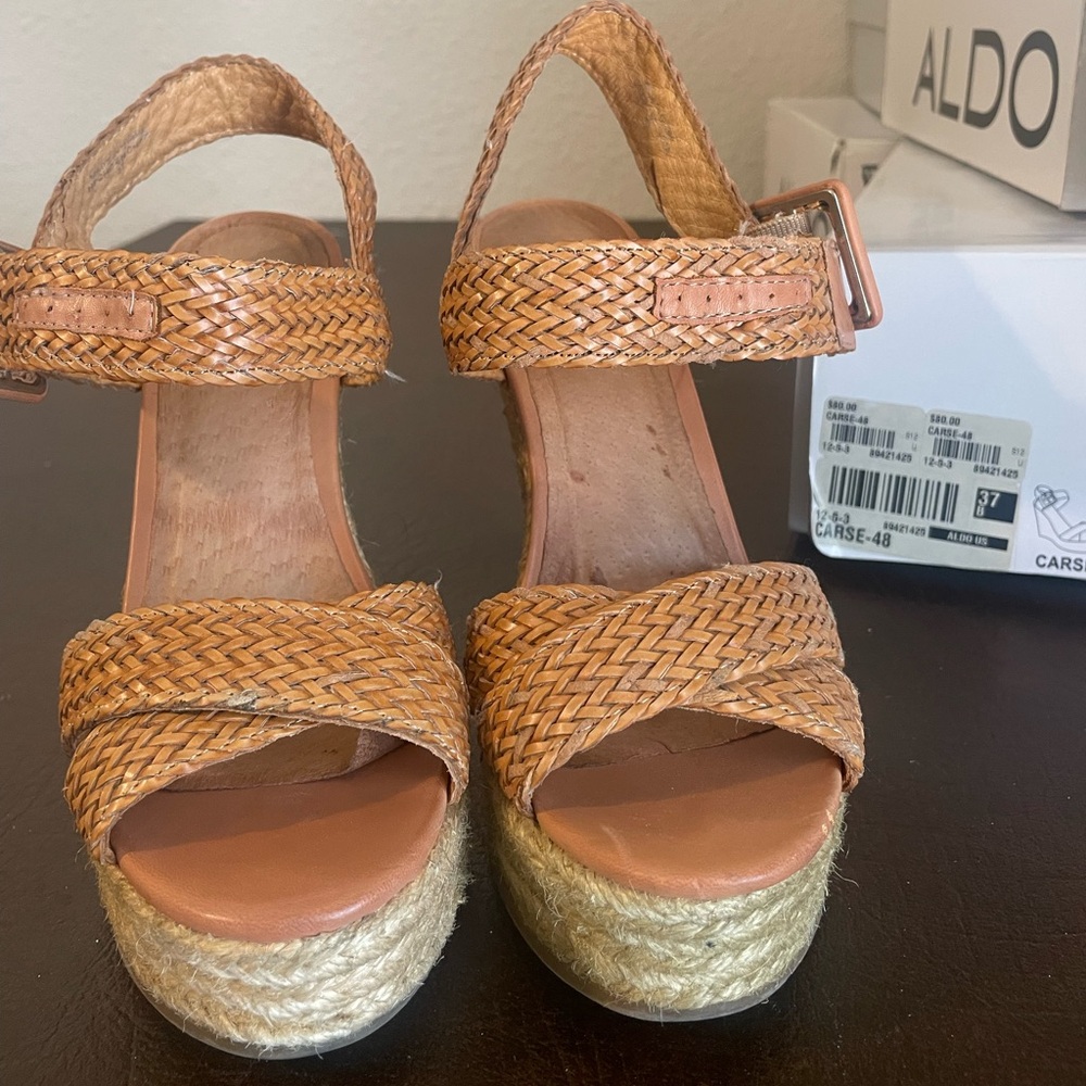 Aldo Tan Woven Platform Sandals